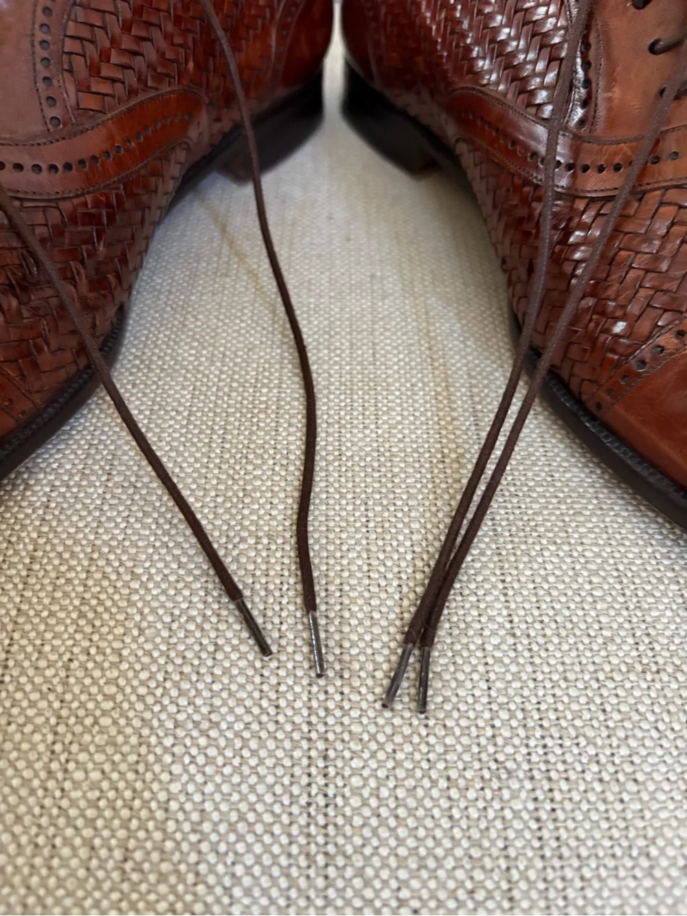 CHURCH’S Prima Classe Woven Leather Oxfords Cap Toe Brown Mens 8.5 Made in Spain
